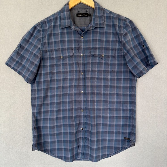 Calvin Klein Jeans Other - Calvin Klein Jeans Shirt Mens Medium Blue Plaid Short Sleeve Snap Button Pockets